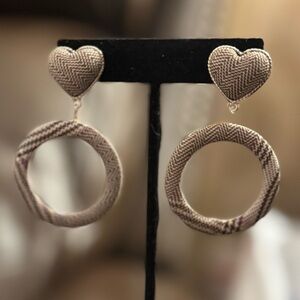 Y2K Tweed Plaid Heart and Hoop Earrings